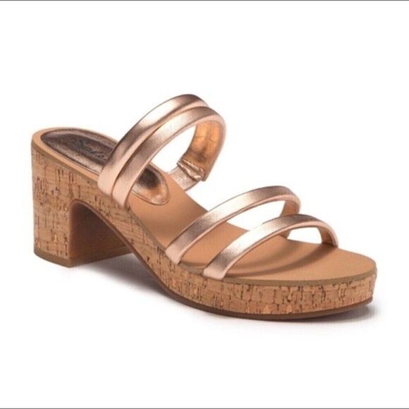 Splendid anthropologie heels strappy gold metallic Ted cork banded heels 8.5 - Picture 1 of 5